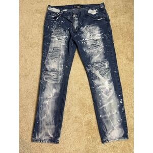 Diamond Stash Men Jeans Size 40x33 Blue Straight Leg Distressed Denim Paint